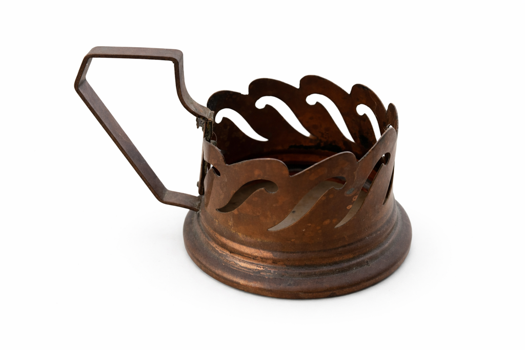 Bandeja de cobre y latón con porta-tazas o porta-velas