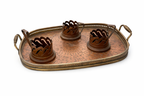 Bandeja de cobre y latón con porta-tazas o porta-velas